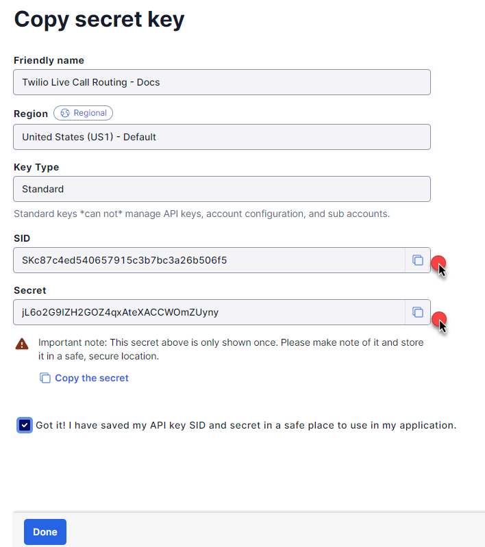 Twilio Copy Secret Key